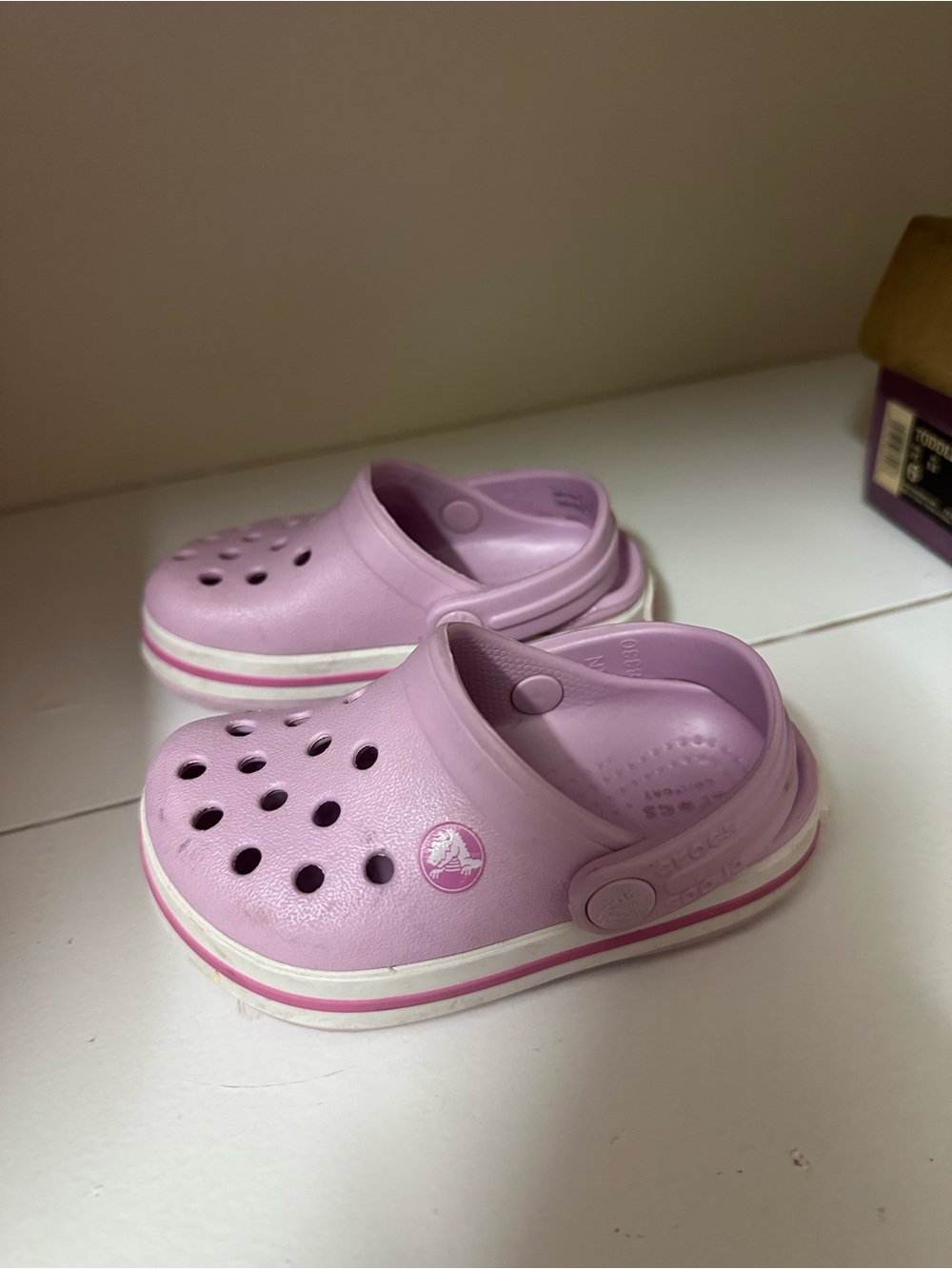 CROCS Lilac Kids Clogs with Pink-Trim Sole